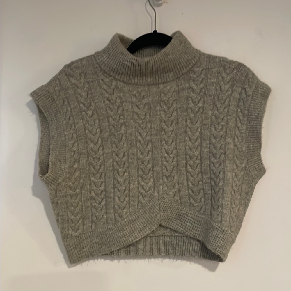 Crescent Gray Cowl Neck Sweater with Cable Knit Design So Soft